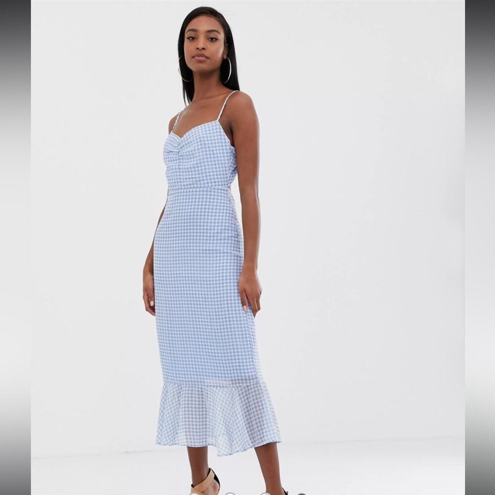 Fashion Union Blue Gingham Midi Dress